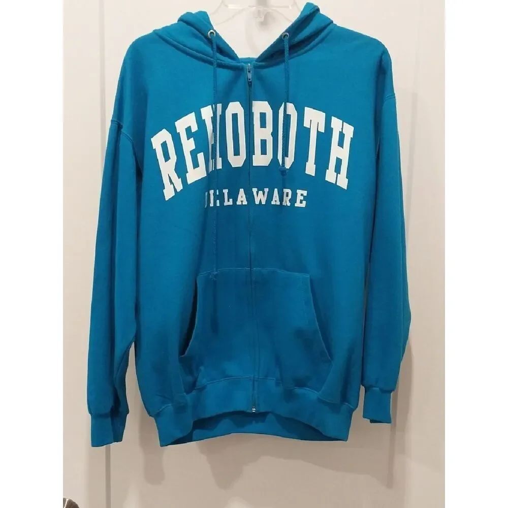 Unisex Rehoboth Delaware Teal Zip-Up Hoodie Jacket...Size L